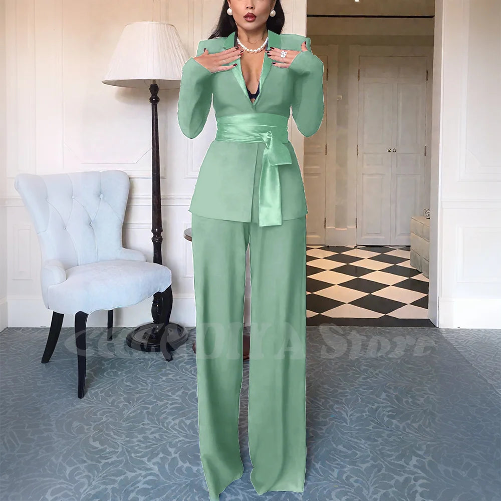 High Quality Women Suits Classic Fit 2 Piece Solid Color Shawl Lapel Elegant Casual Blazer Pants Daily Office Lady Customized