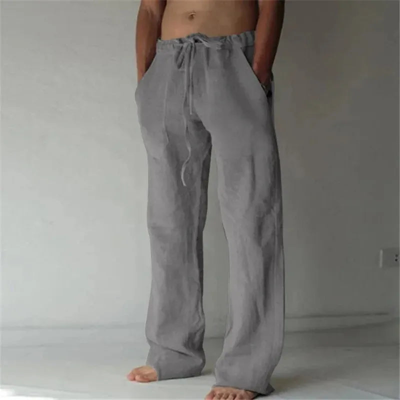 Men's Cotton Linen Long Pants Summer Solid