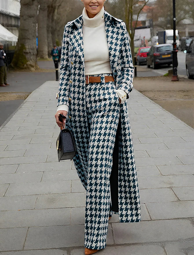 Elegant Houndstooth Women Suits 2 Piece Peak Lapel Formal Casual Prom Party Pants Sets Blazer with Pants