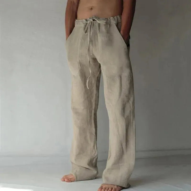 Men's Cotton Linen Long Pants Summer Solid