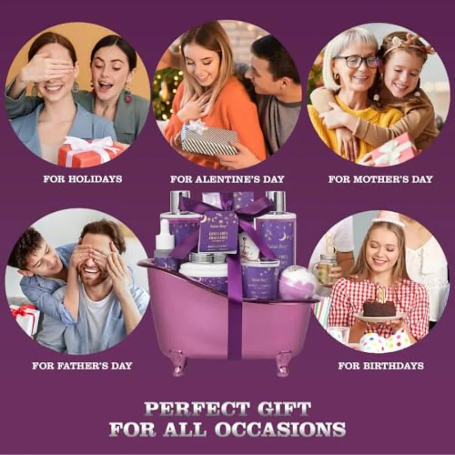 Bath Basket Spa Kit Spa Gifts for Women Luxury Bath and Body Basket Set 10pcs Self Care Kit Lavender Scent Birthday Gifts Skin