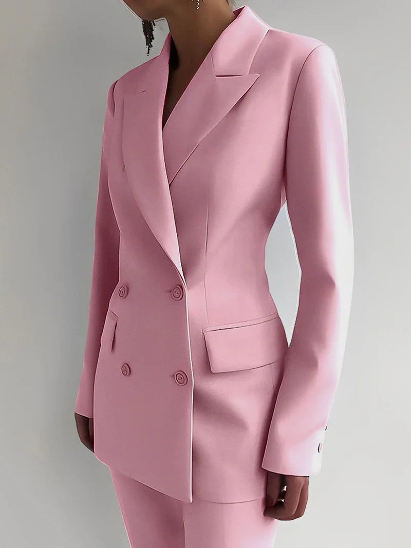 Allingentle Customized Purple Suits Set for Women 2 Piece Double Breasted Jacket with Wide leg Pants Business Formal Pantsuits