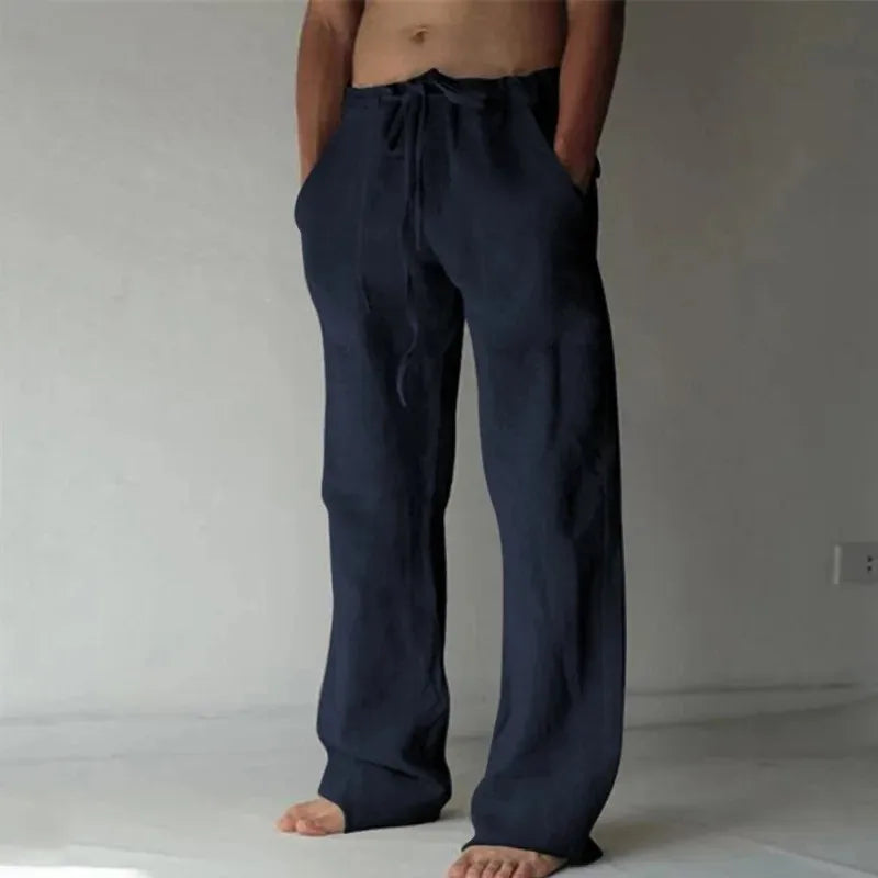 Men's Cotton Linen Long Pants Summer Solid