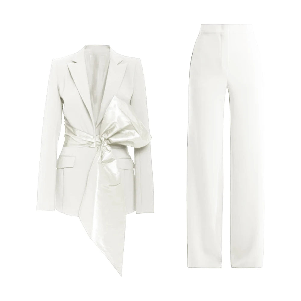 New 2 Piece Set for Women Bow Vacation Outfits Red Women's Clothing Sets Luxury  Prom Suit Вечерний костюм брючный женский