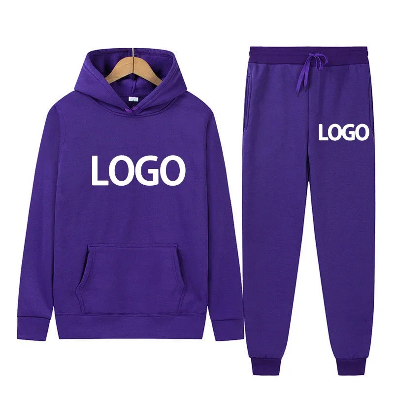 Customized Printed Men Tracksuit Women Hooded Sweatshirts and Jogger Pants Unisex Daily Casual Sports Long Sleeve Hoodies Suit