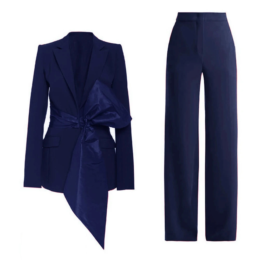 New 2 Piece Set for Women Bow Vacation Outfits Red Women's Clothing Sets Luxury  Prom Suit Вечерний костюм брючный женский