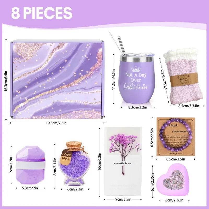 Self Care Spa Gift Baskets for Women,Valentine's Day,Mothers Day-Lavender Spa Gift Basket Set,Gift Sets 8pcs/box Thank You Gifts