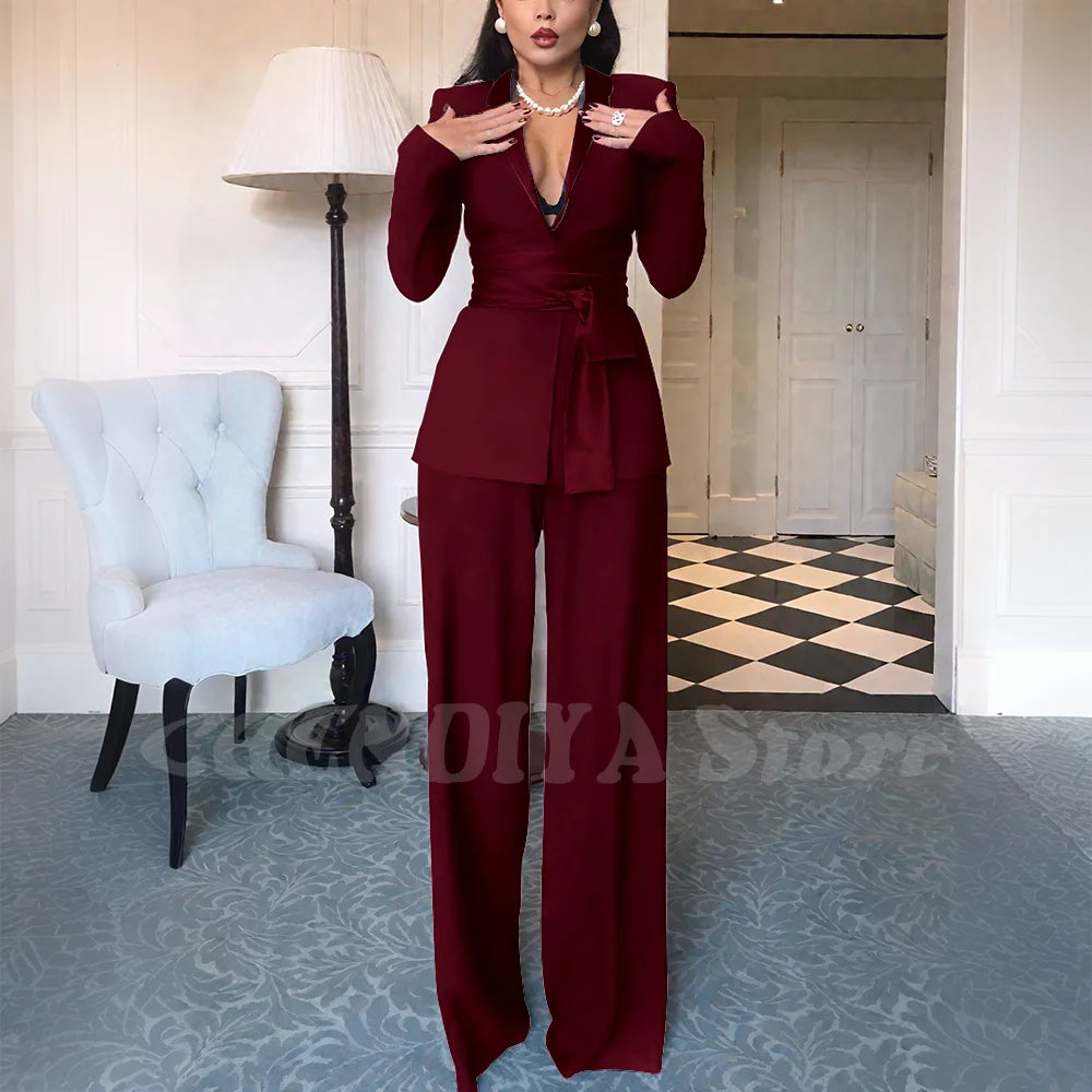 High Quality Women Suits Classic Fit 2 Piece Solid Color Shawl Lapel Elegant Casual Blazer Pants Daily Office Lady Customized