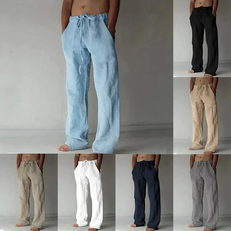 Men's Cotton Linen Long Pants Summer Solid