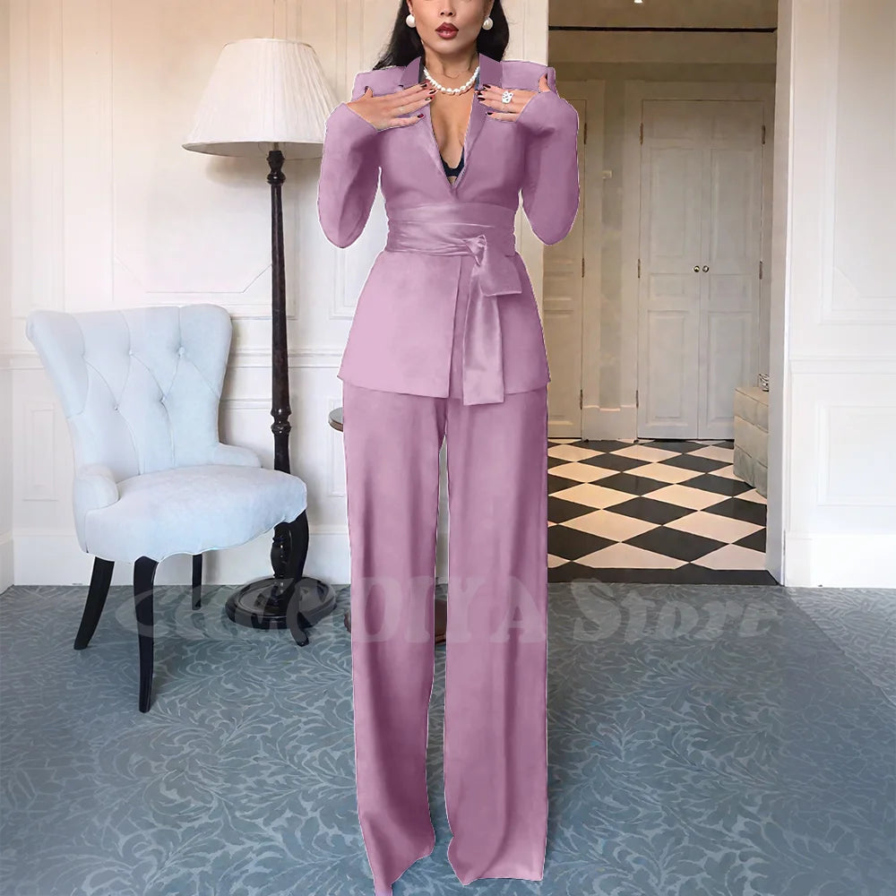 High Quality Women Suits Classic Fit 2 Piece Solid Color Shawl Lapel Elegant Casual Blazer Pants Daily Office Lady Customized