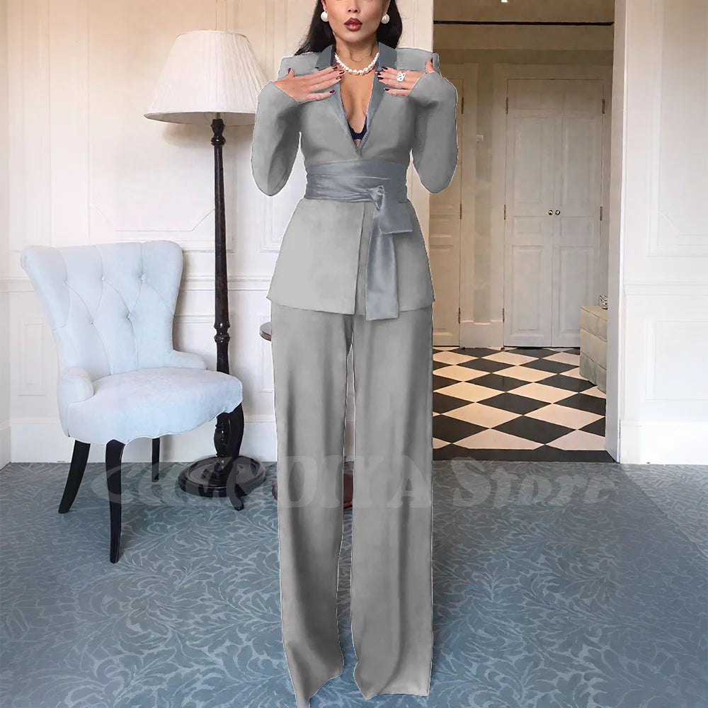 High Quality Women Suits Classic Fit 2 Piece Solid Color Shawl Lapel Elegant Casual Blazer Pants Daily Office Lady Customized