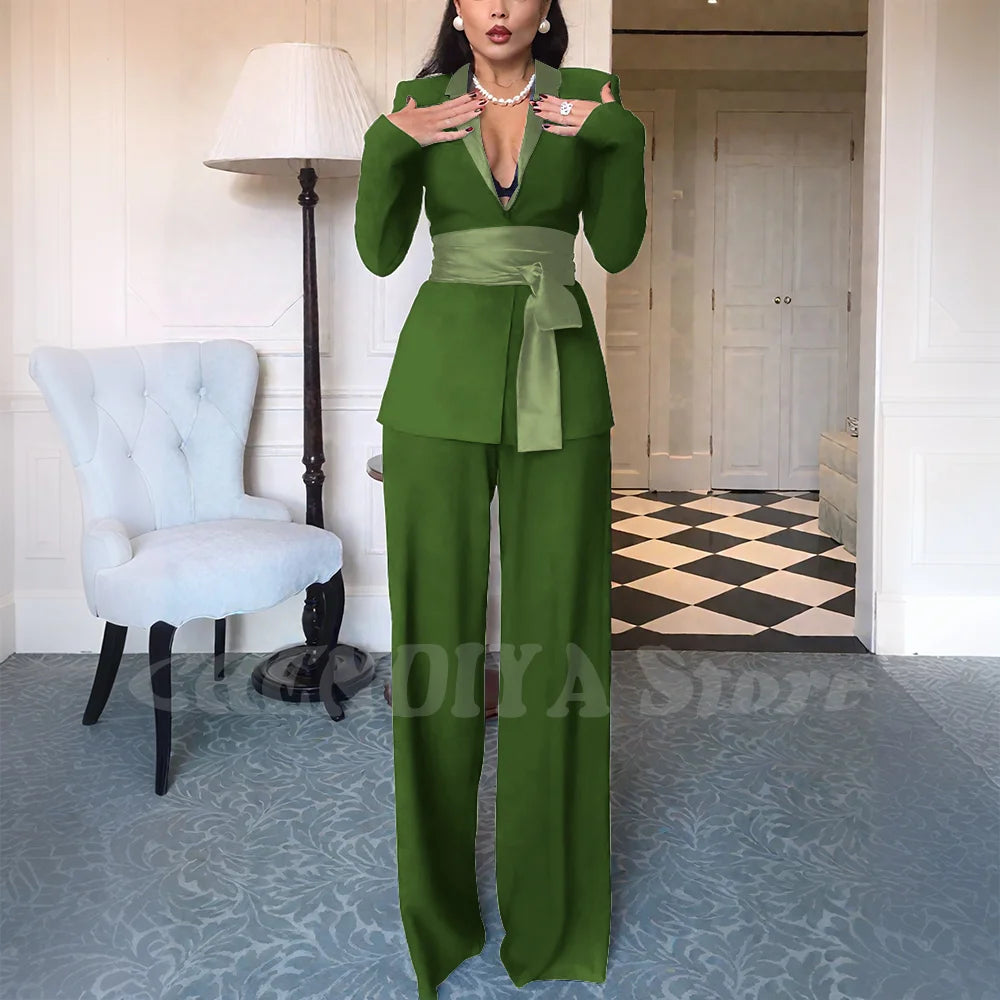 High Quality Women Suits Classic Fit 2 Piece Solid Color Shawl Lapel Elegant Casual Blazer Pants Daily Office Lady Customized