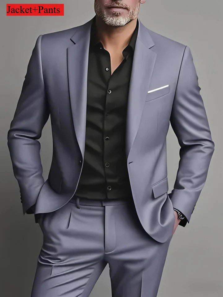 Elegant Men's Suit Sets- Slim Fit Tuxedo Set for Weddings & Formal Occasions, Black Suit