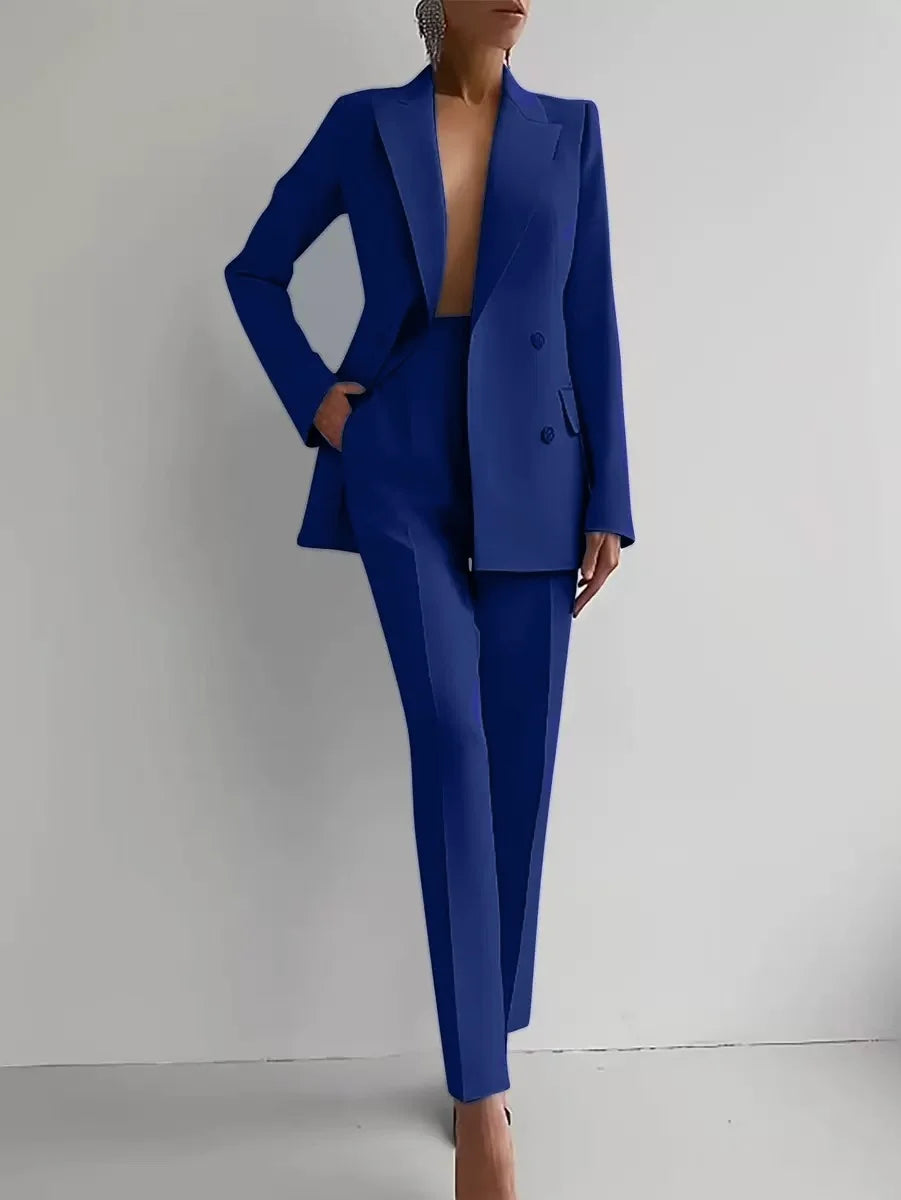 Allingentle Customized Purple Suits Set for Women 2 Piece Double Breasted Jacket with Wide leg Pants Business Formal Pantsuits