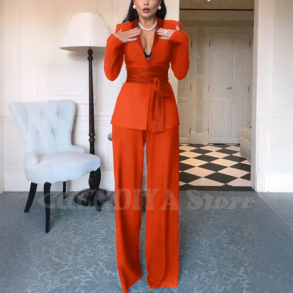 High Quality Women Suits Classic Fit 2 Piece Solid Color Shawl Lapel Elegant Casual Blazer Pants Daily Office Lady Customized