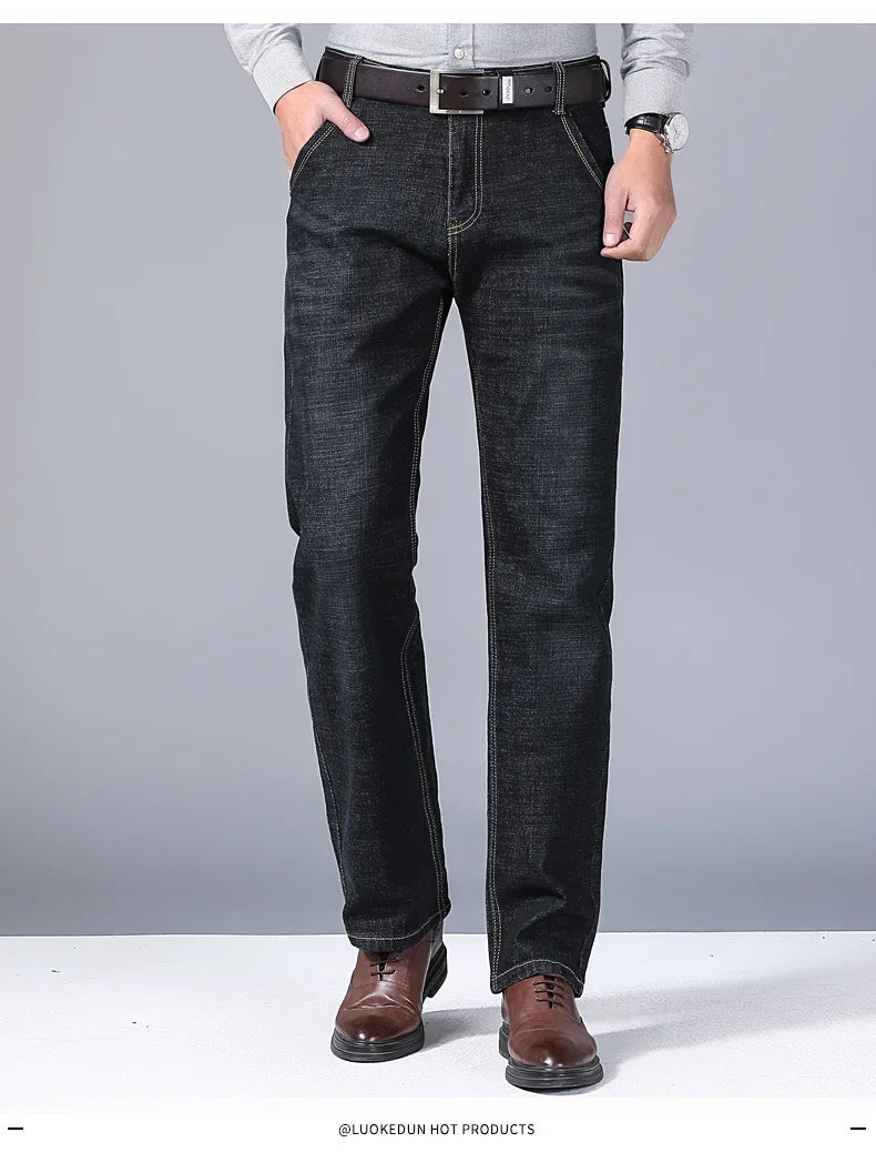 Men's Spring Autumn Vintage Black Business Jeans Men Casual Straight Stretch Classic Work Denim Trousers  Comfortable  Pant