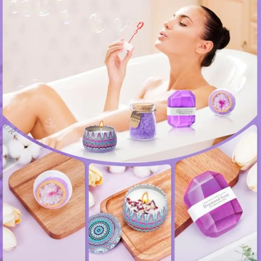 Birthday Gift for Women Self Care Get Well Soon Gifts Lavender Relaxing Spa Basket Care Package w/ Flannel Blanket 40 oz Tumble
