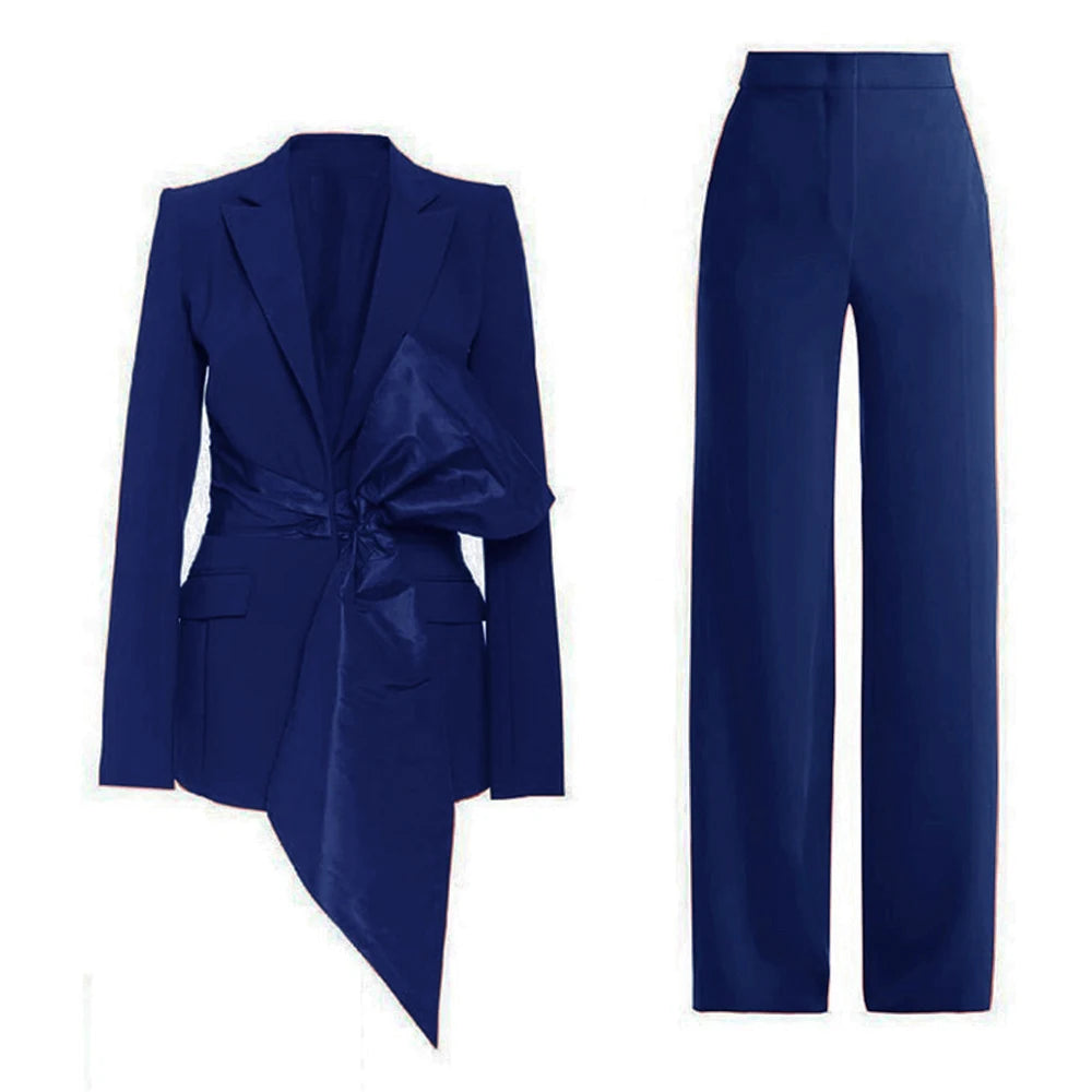 New 2 Piece Set for Women Bow Vacation Outfits Red Women's Clothing Sets Luxury  Prom Suit Вечерний костюм брючный женский