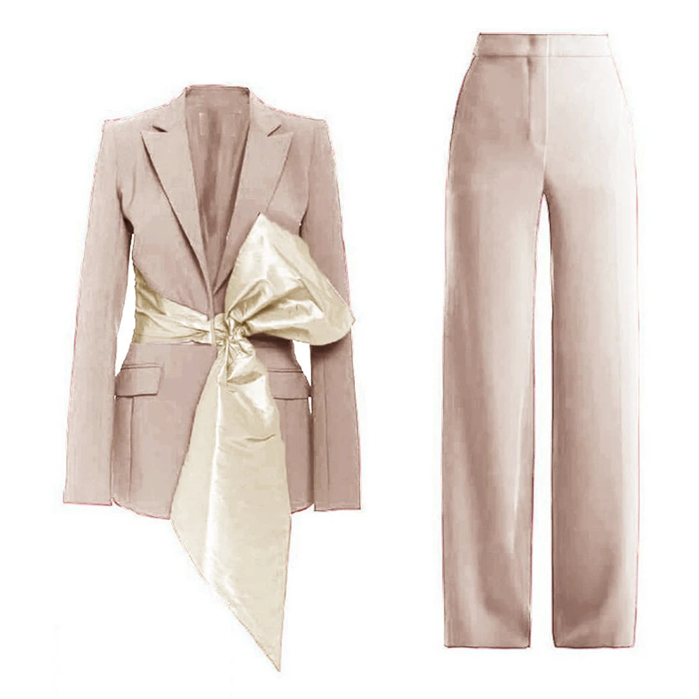 New 2 Piece Set for Women Bow Vacation Outfits Red Women's Clothing Sets Luxury  Prom Suit Вечерний костюм брючный женский