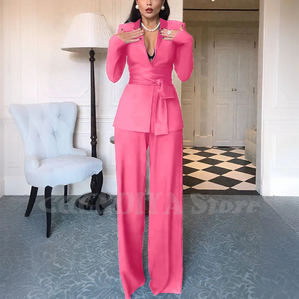 High Quality Women Suits Classic Fit 2 Piece Solid Color Shawl Lapel Elegant Casual Blazer Pants Daily Office Lady Customized