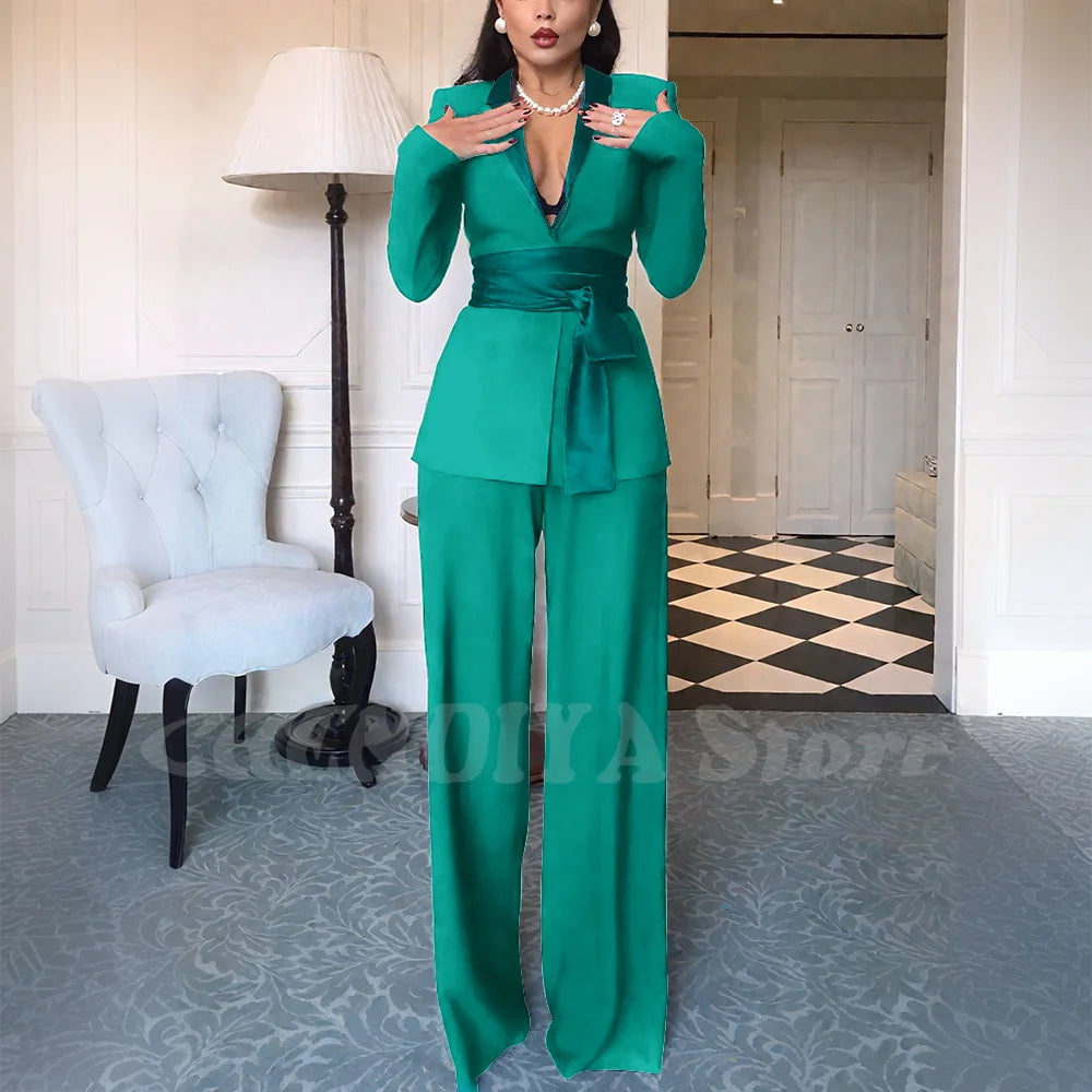 High Quality Women Suits Classic Fit 2 Piece Solid Color Shawl Lapel Elegant Casual Blazer Pants Daily Office Lady Customized