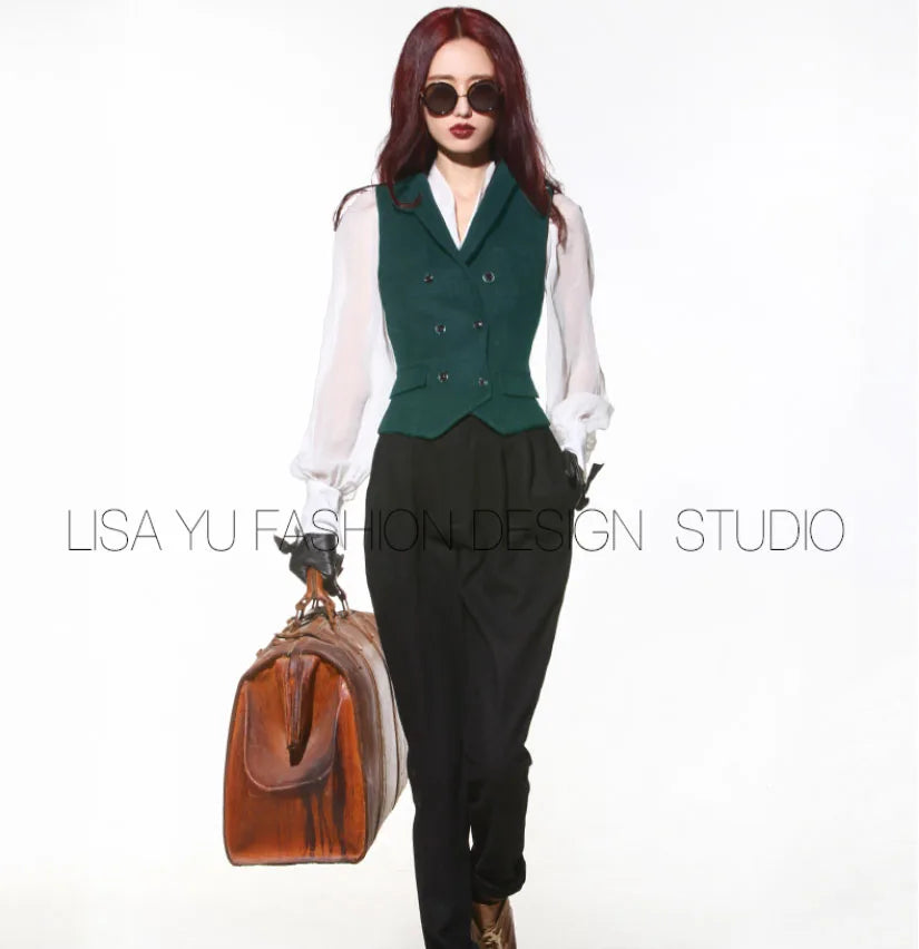Women's Suit Vest for women Double Breasted V-neck Vest Slim Fit Jacket Women's Sleeveless Waistcoat жилетка женская