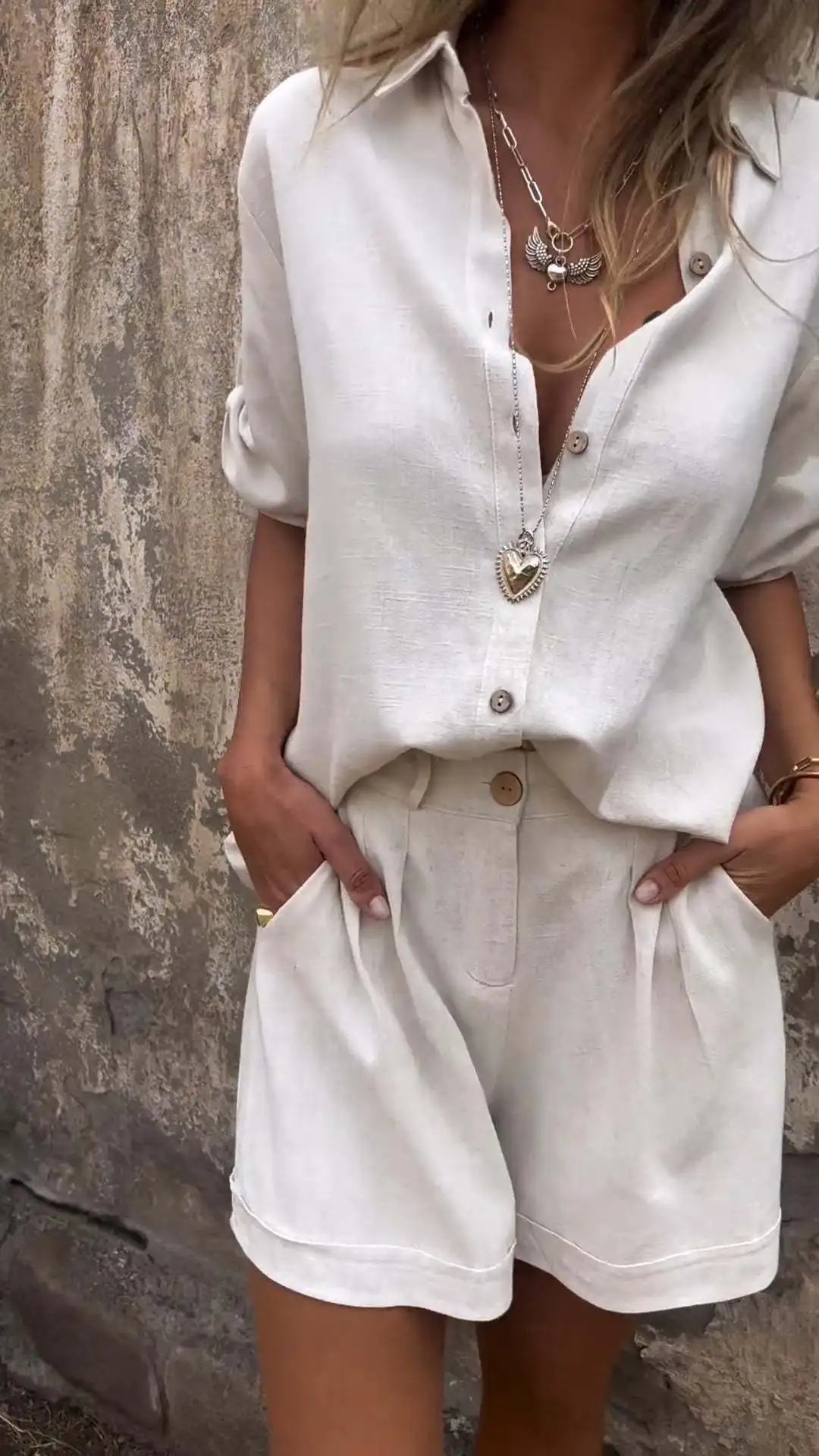 2025 New Women Cotton Linen Short-Sleeved T-Shirt Shorts Suit Summer Women Casual Shirt Top + Short Pant Two Peice Set Women Set